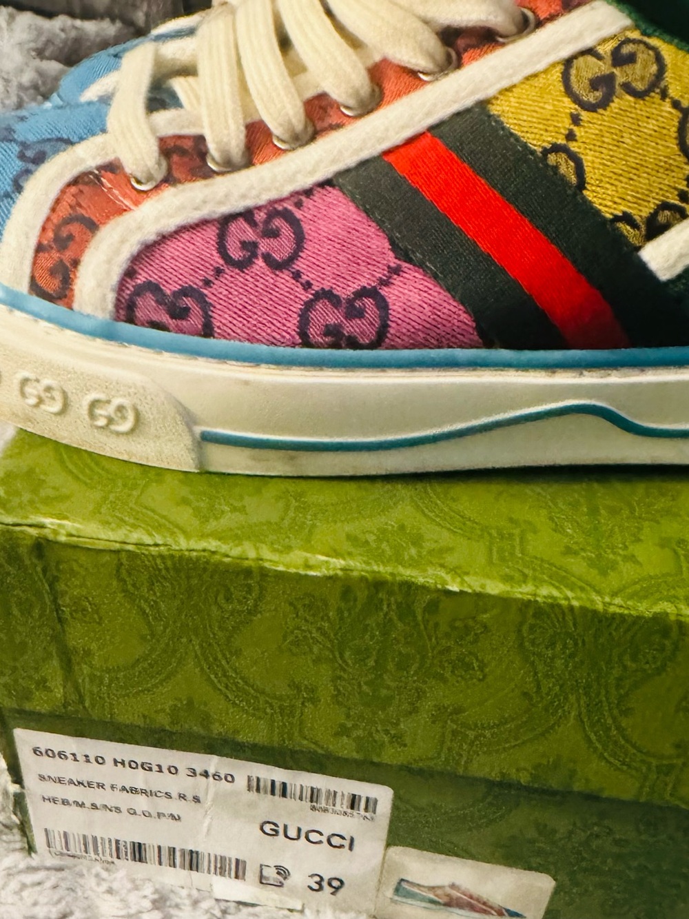 Gucci Multicolor Logo Stripe Low-Top Sneaker - Pink, Yellow, Blue, Red
